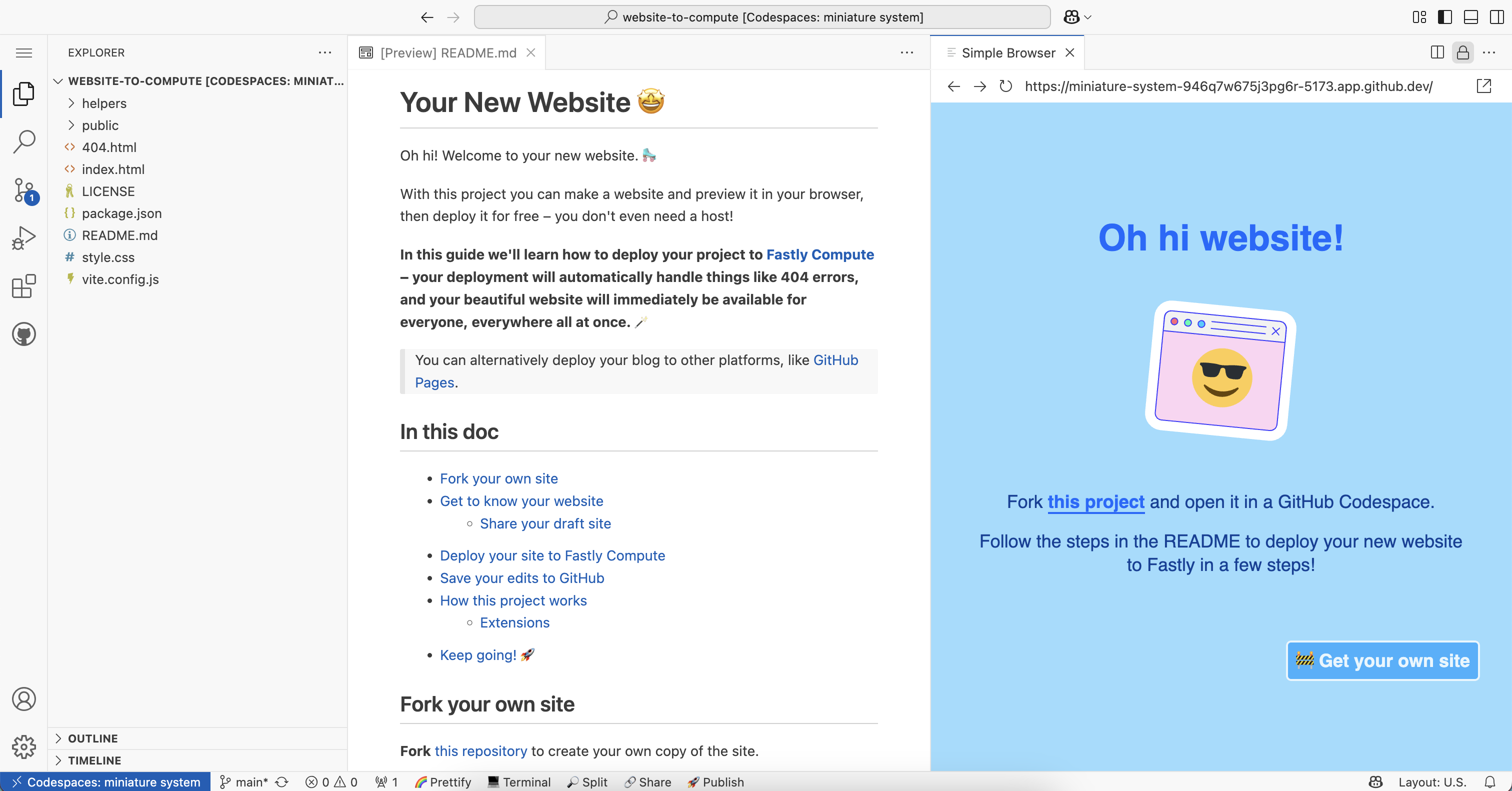 project in github codespaces